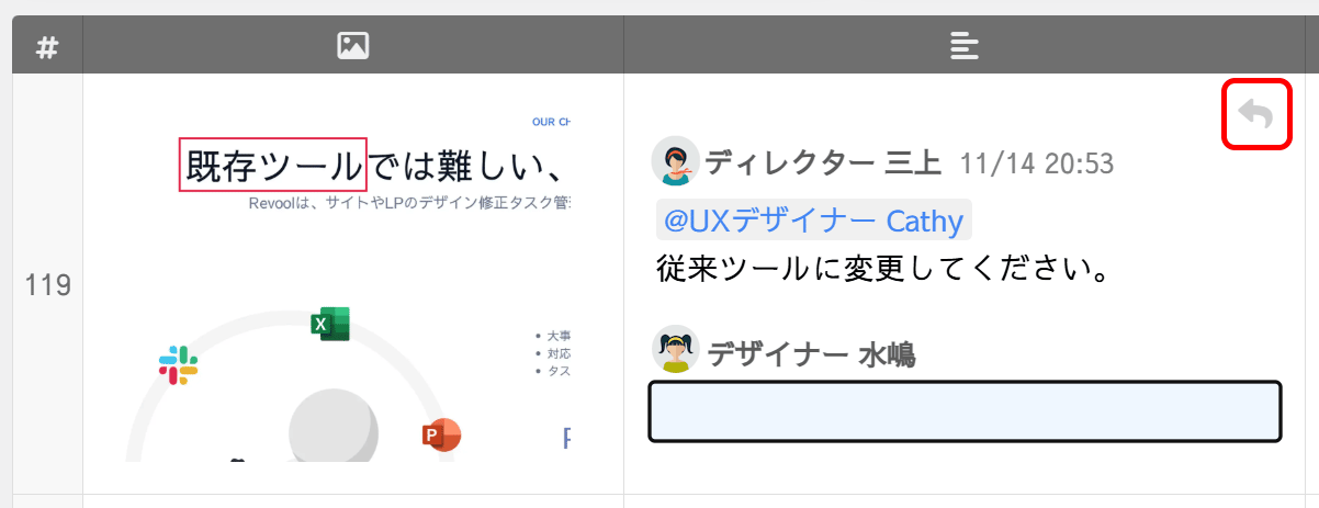 テキストの返信ができる、フォームが出現